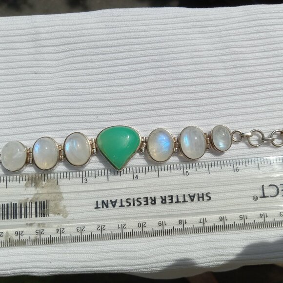 Stunning Chrysoprase And Moonstone 925 Bracelet - Picture 4 of 4